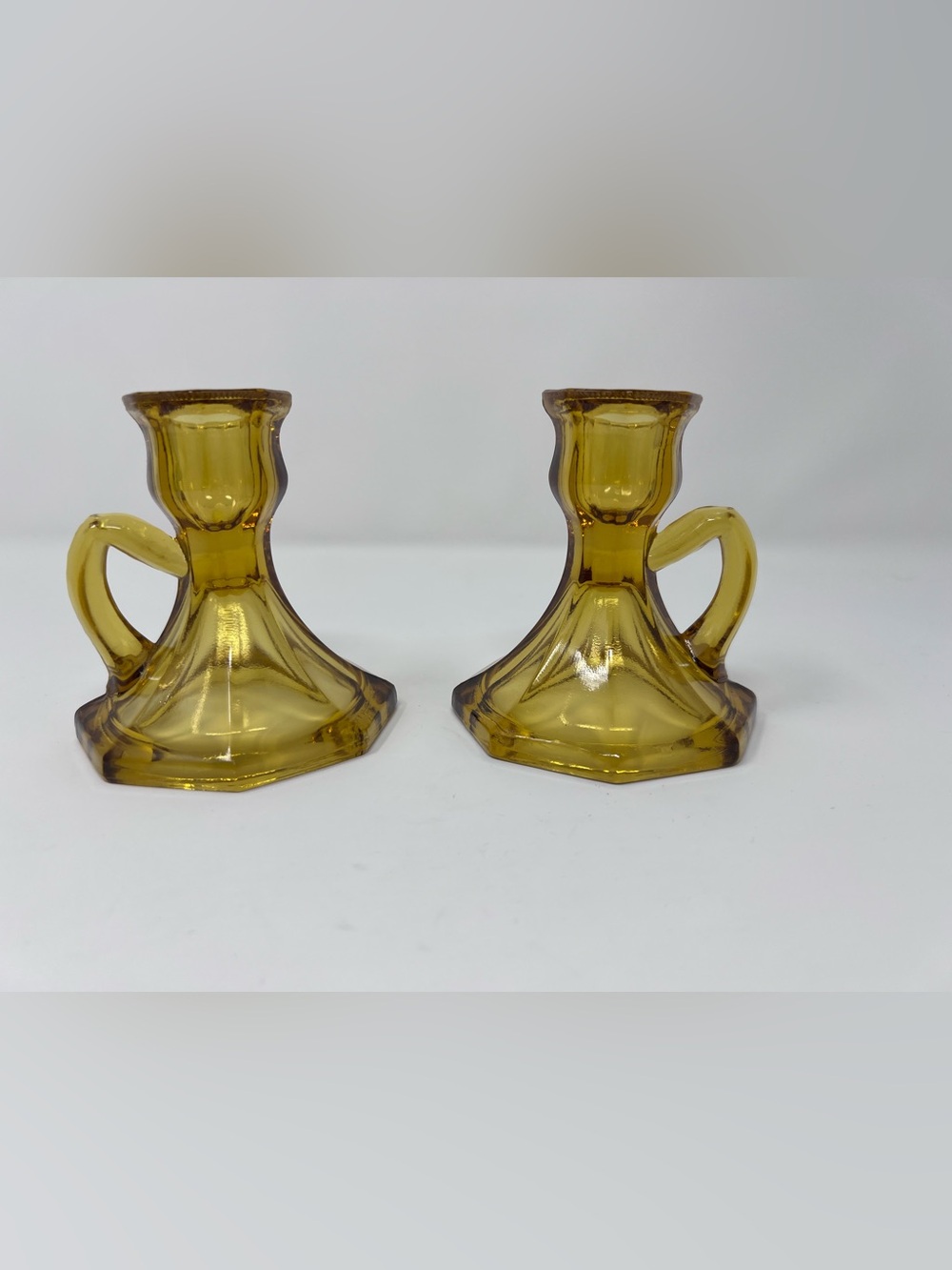 Amber Glass Double Candlestick Holders